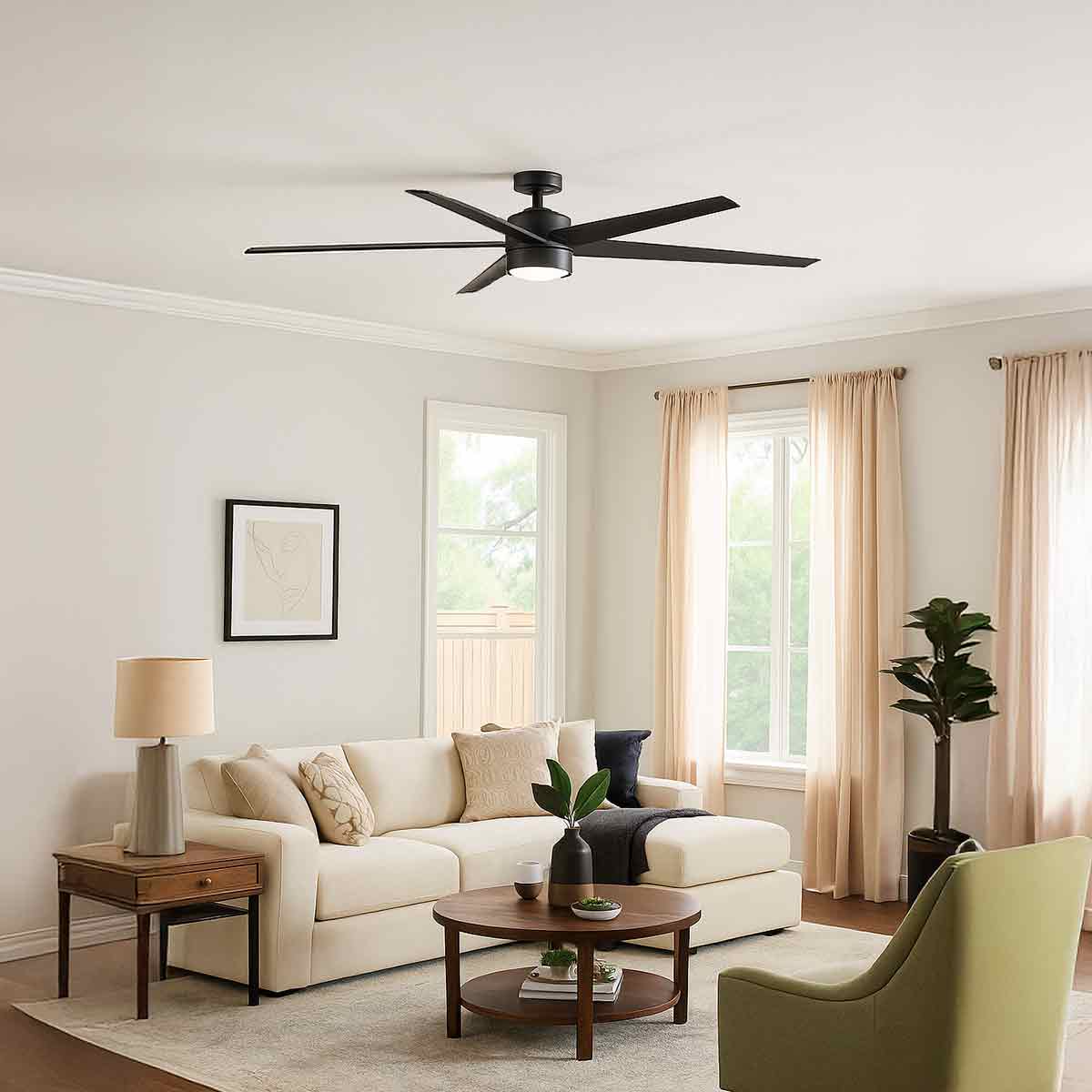 Ventilador De Techo Con Luz 72 Pulg 6 Velocidades Negro