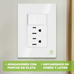 Placa Armada Cristal Con 1 Apagador Sencillo Y 2 Contactos de 1 Modulo Blanco Igoto