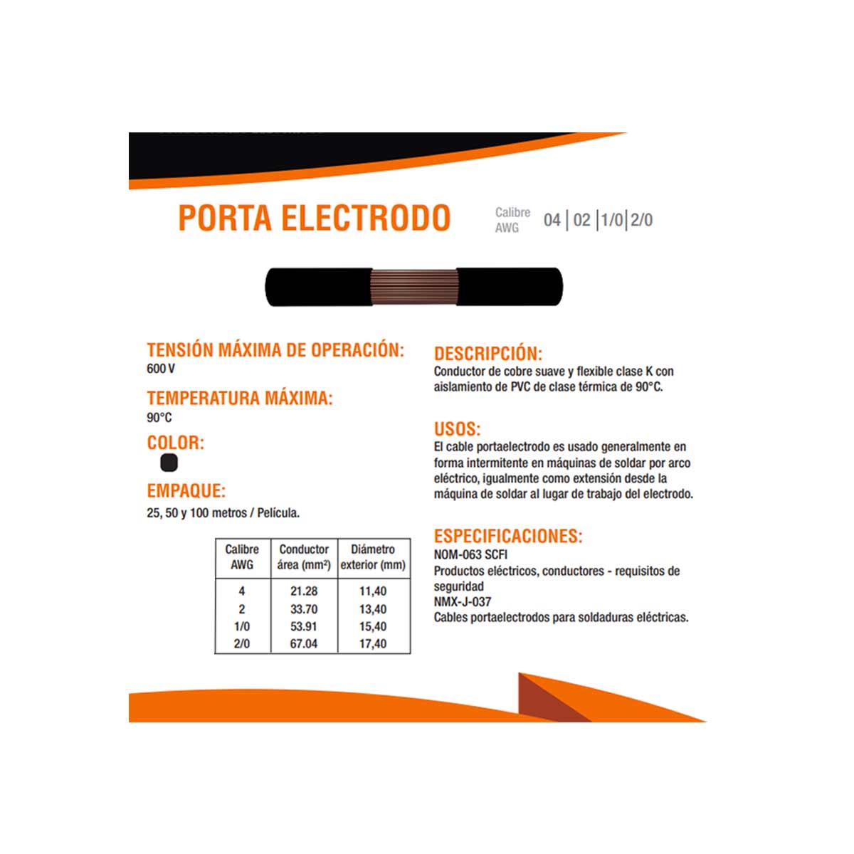 Cable PortaElectrodo Cal. 2 100M 100% Cobre Cdc