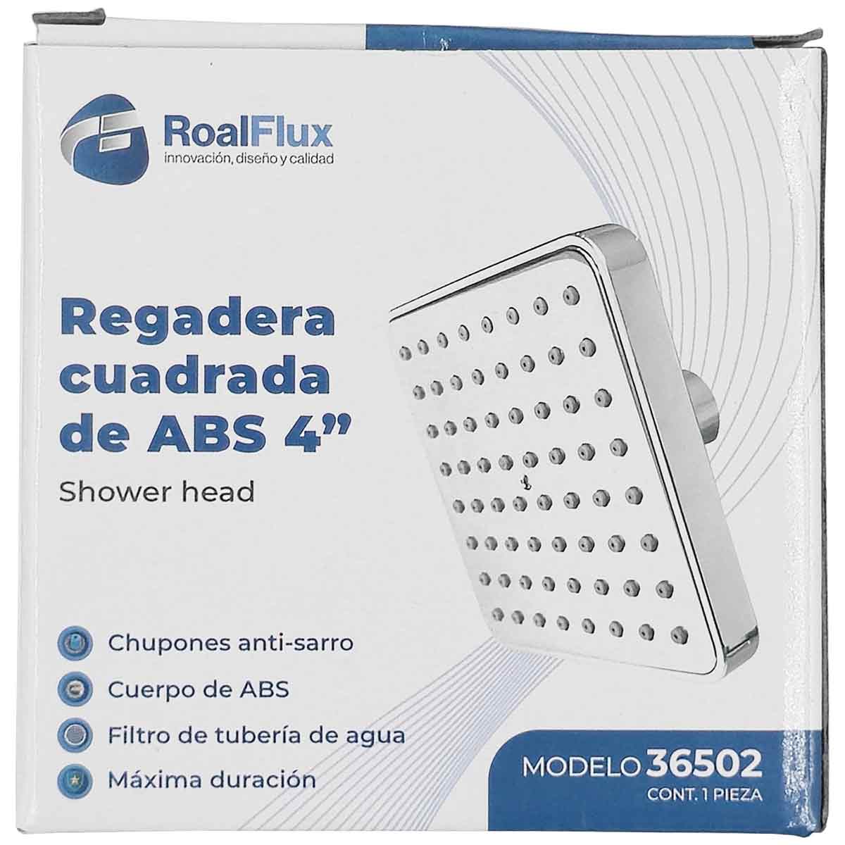 Regadera Cuadrada De ABS 4 Pulgadas Acabado Cromo Roalflux