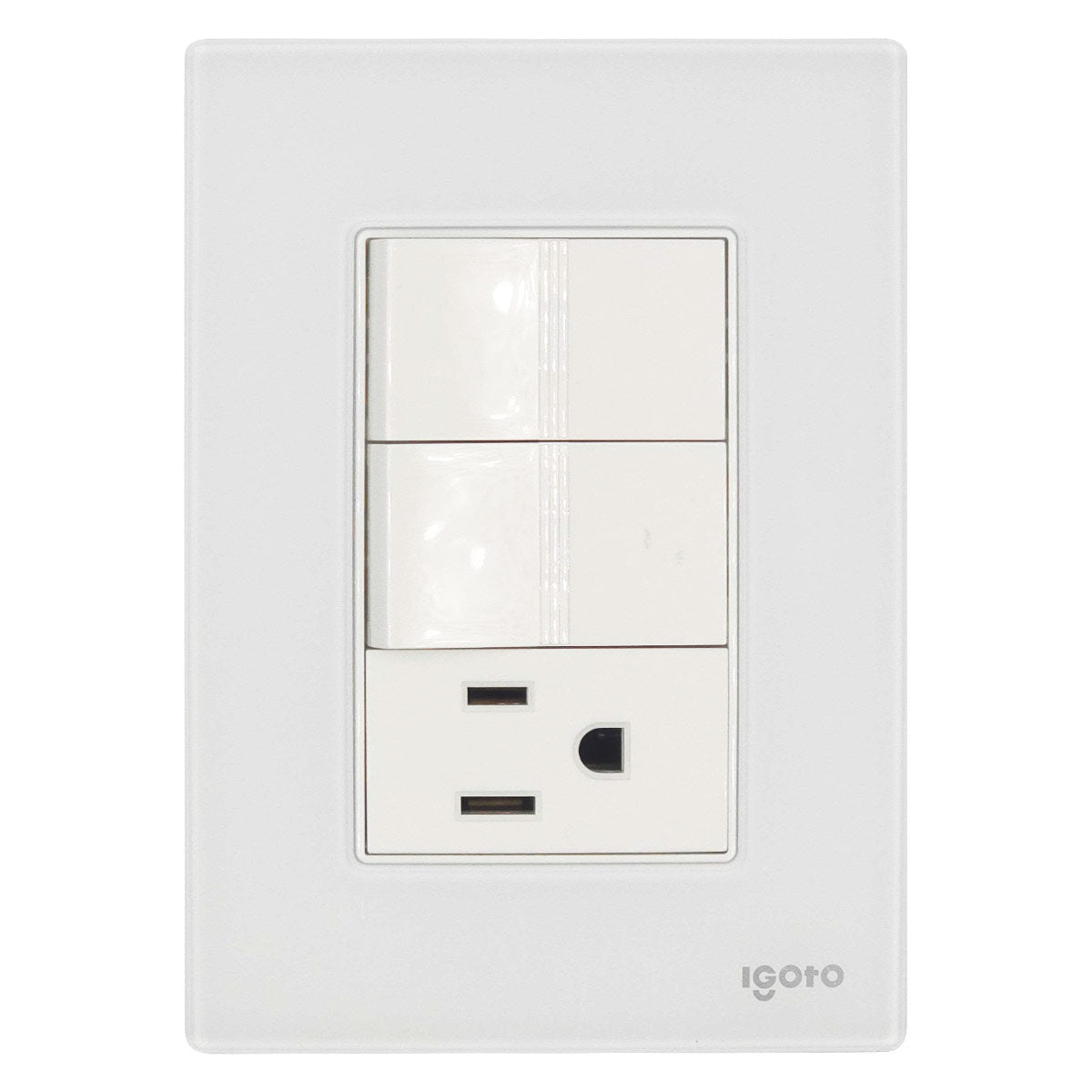Placa Armada Cristal Con 2 Apagadores Sencillos Y 1 Contacto de 1 Modulo Blanco Igoto IGOTO Ferreabasto