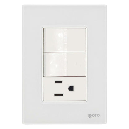 Placa Armada Cristal Con 2 Apagadores Sencillos Y 1 Contacto de 1 Modulo Blanco Igoto IGOTO Ferreabasto