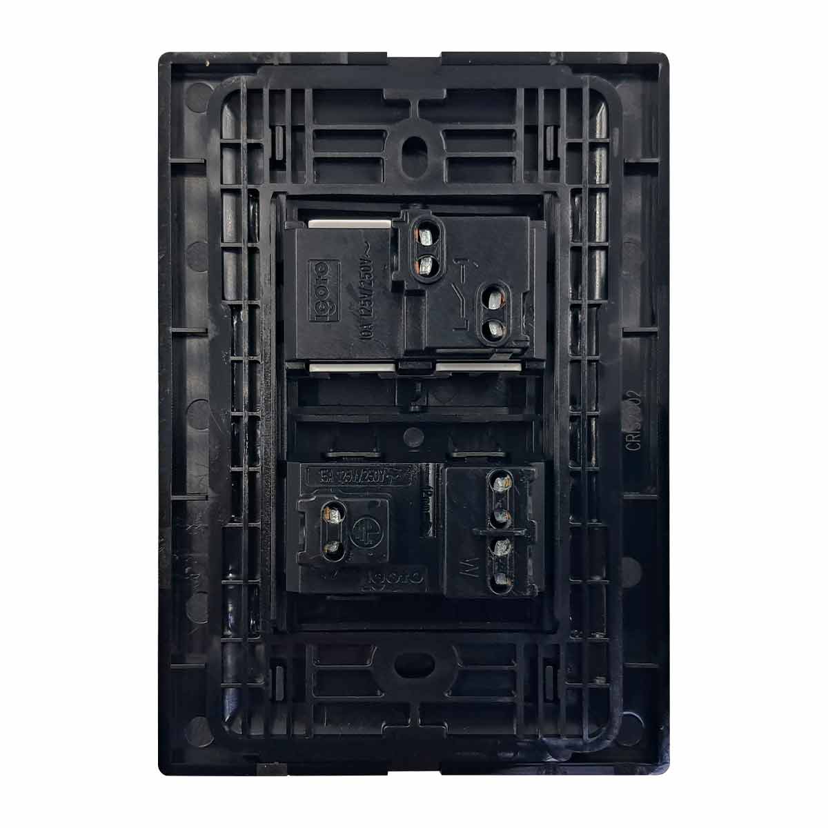 Placa Armada Cristal Con 1 Apagador Sencillo Y 1 Contacto de 1.5 Modulos Negro Igoto