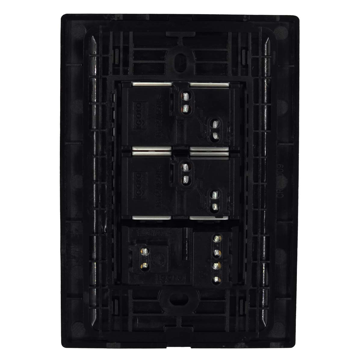 Placa Armada Cristal Con 2 Apagadores Sencillos Y 1 Contacto de 1 Modulo Negro Igoto IGOTO Ferreabasto