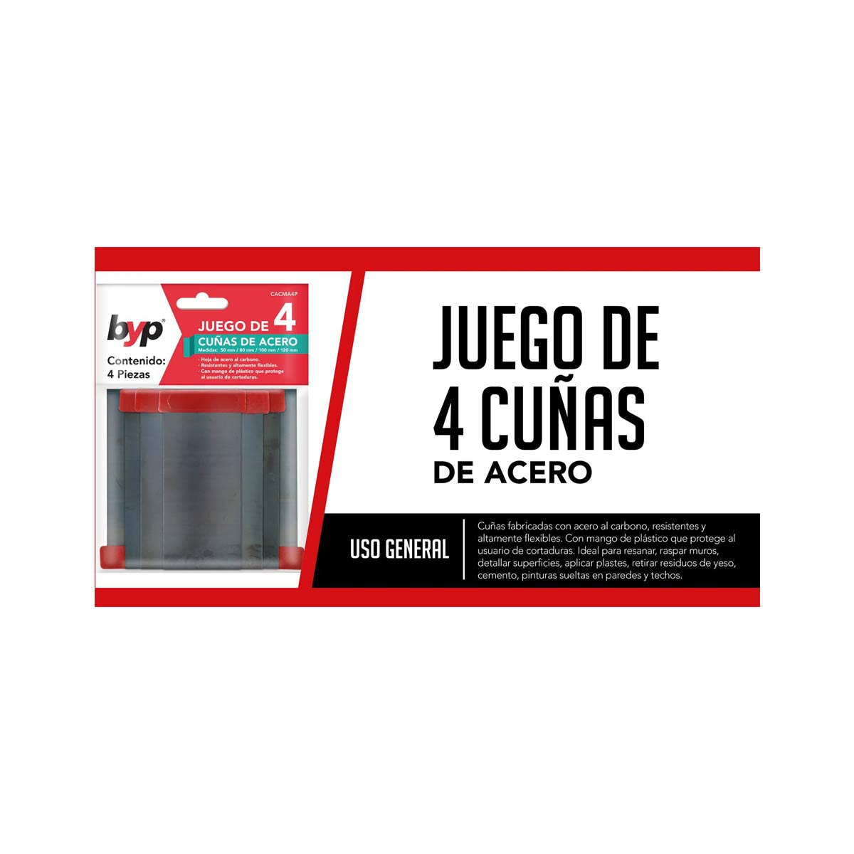 Juego De 4 Cuñas Acero Con Mango 50,80,100,120mm