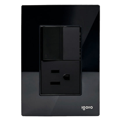 Placa Armada Cristal Con 1 Apagador Escalera y 1 Contacto de 1.5 Modulos Negro Igoto IGOTO Ferreabasto
