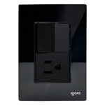 Placa Armada Cristal Con 1 Apagador Escalera Y 1 Contacto De 1.5 Modulos Negro Igoto
