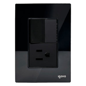 Placa Armada Cristal Con 1 Apagador Escalera Y 1 Contacto De 1.5 Modulos Negro Igoto