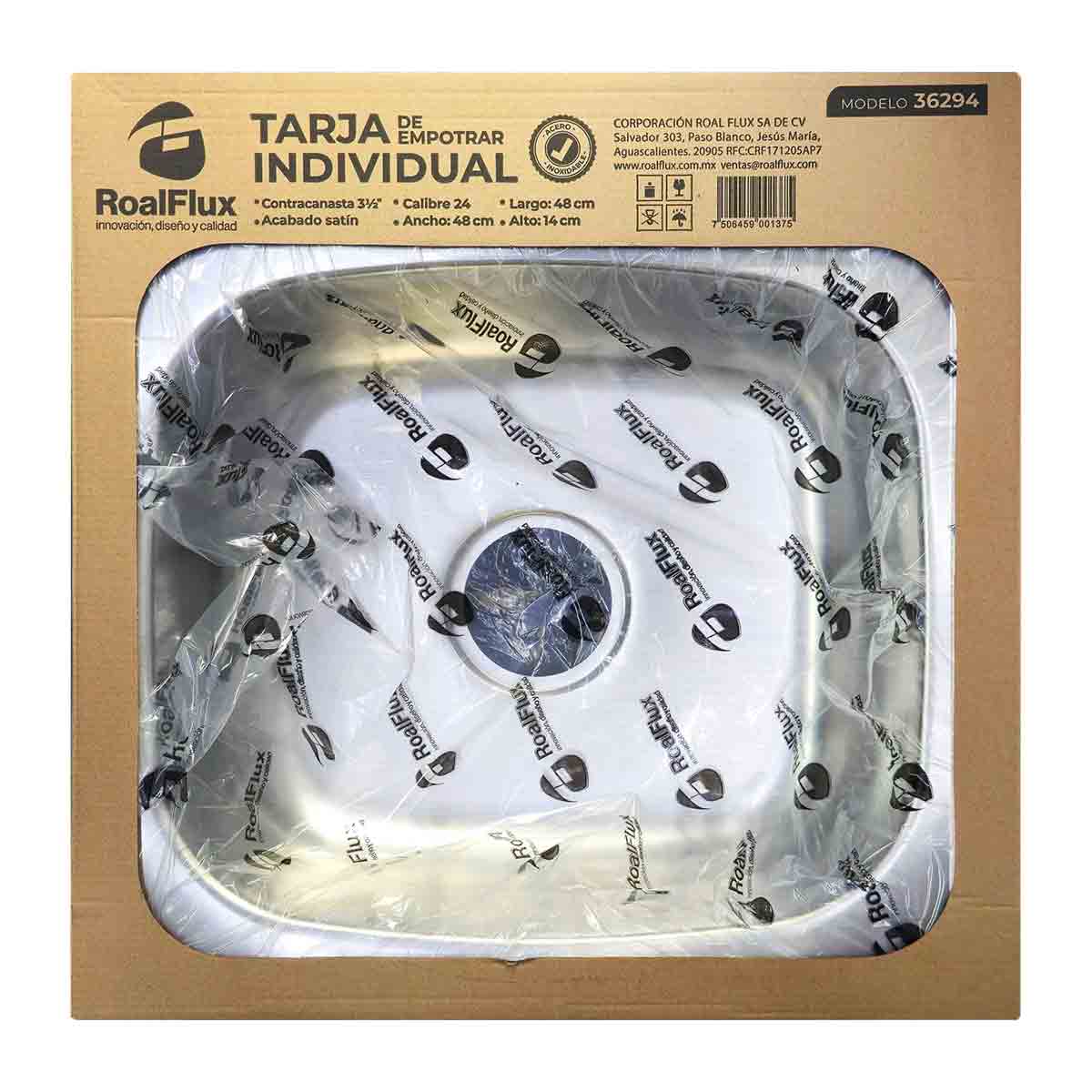 Tarja Sencilla Para Empotrar Calibre 24 48X48CM Acero Inoxidable Roalflux