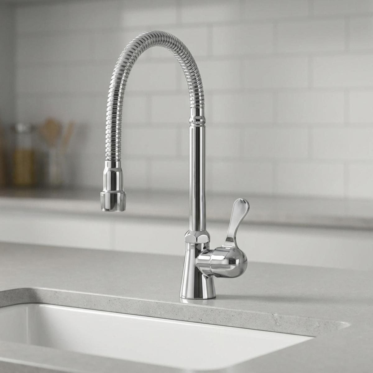 Llave Para Lavabo Fregadero Cuello Flexible Acabado Cromado