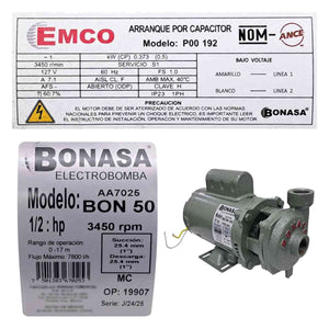 Bomba Para Agua Centrifuga 1/2 HP 1 X 1 Pulg Monofasica
