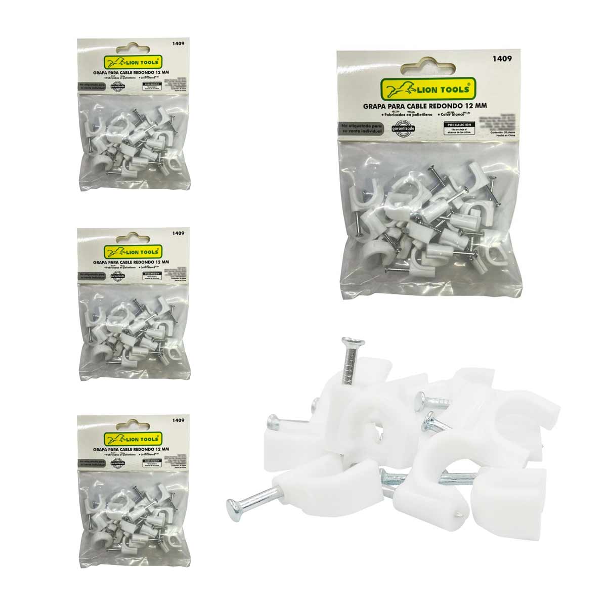 Grapa Para Cable Redondo 12mm Color Blanco 100 Pzs