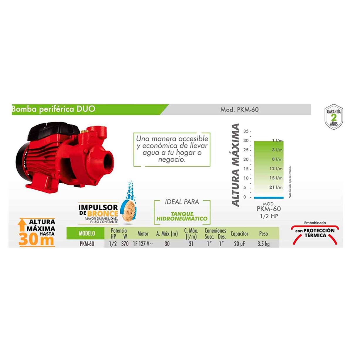 Bomba De Agua Periferica Duo 1/2Hp 370W Igoto