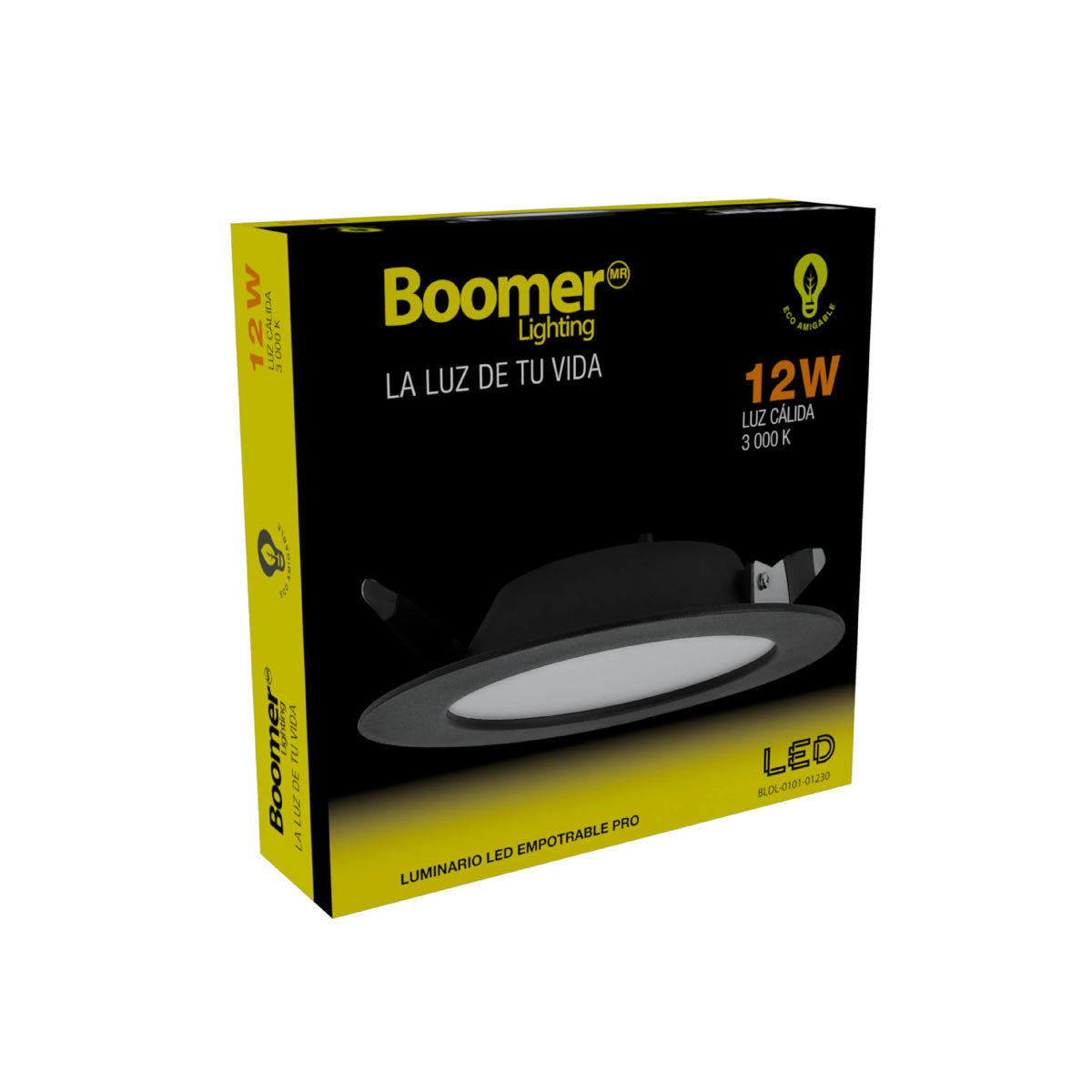 luminario led empotrable pro 12w negro empaque