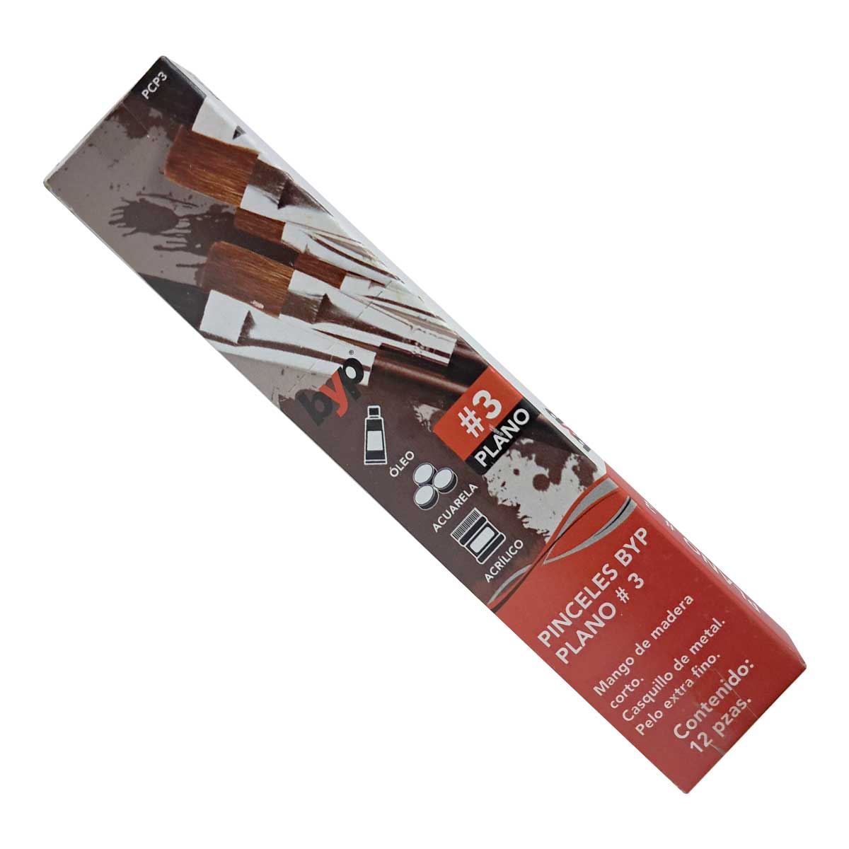 12 Pzs Pincel Camelus Plano #3 Para Pintura Acrilica Acuarela Oleo BYP