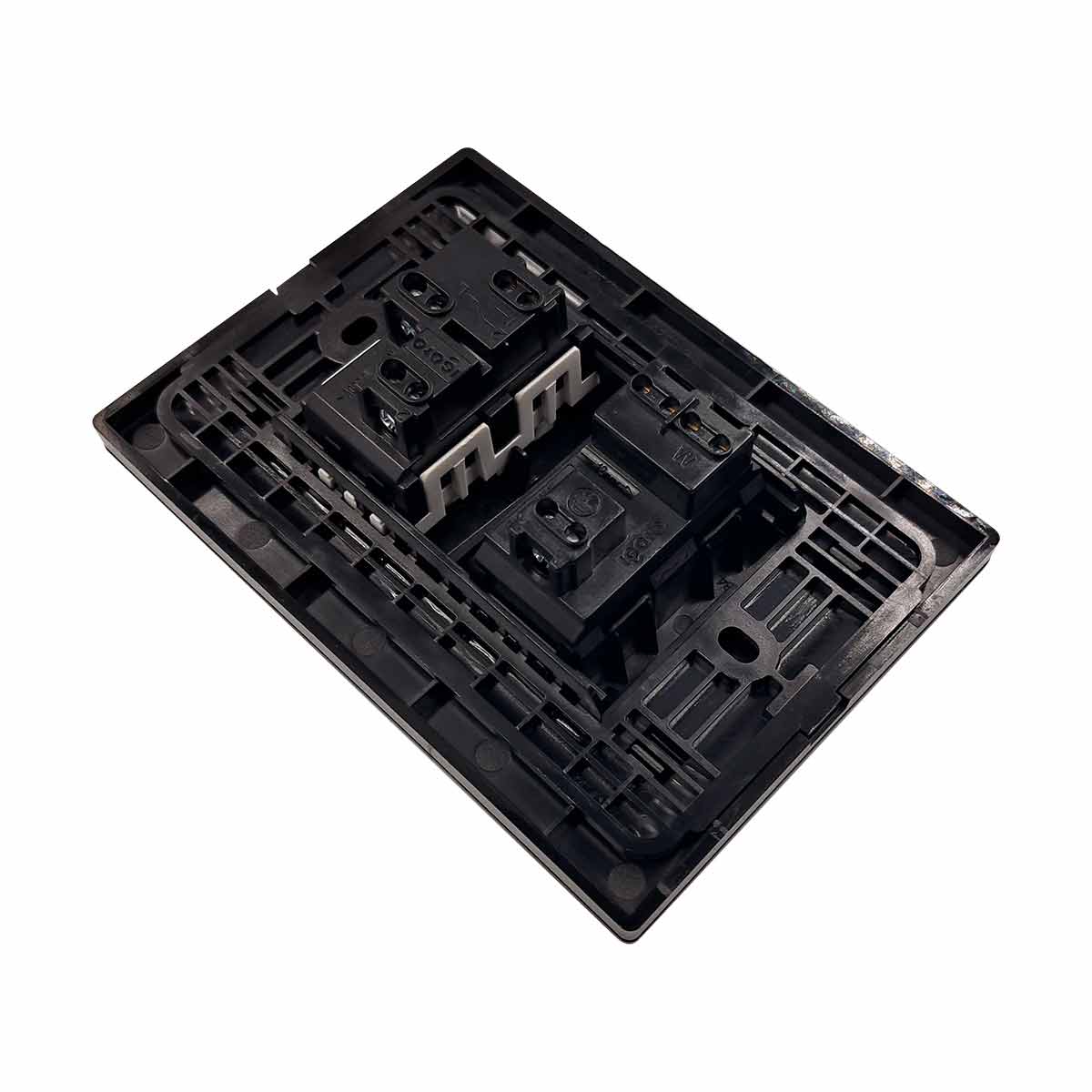 Placa Armada Cristal Con 1 Apagador Escalera Y 1 Contacto De 1.5 Modulos Negro Igoto
