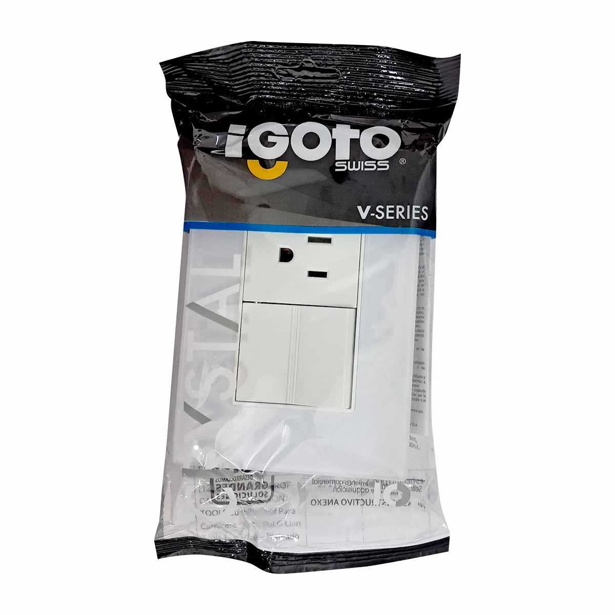 Placa Armada Cristal Con 1 Apagador Sencillo Y 1 Contacto de 1.5 Modulos Blanco Igoto