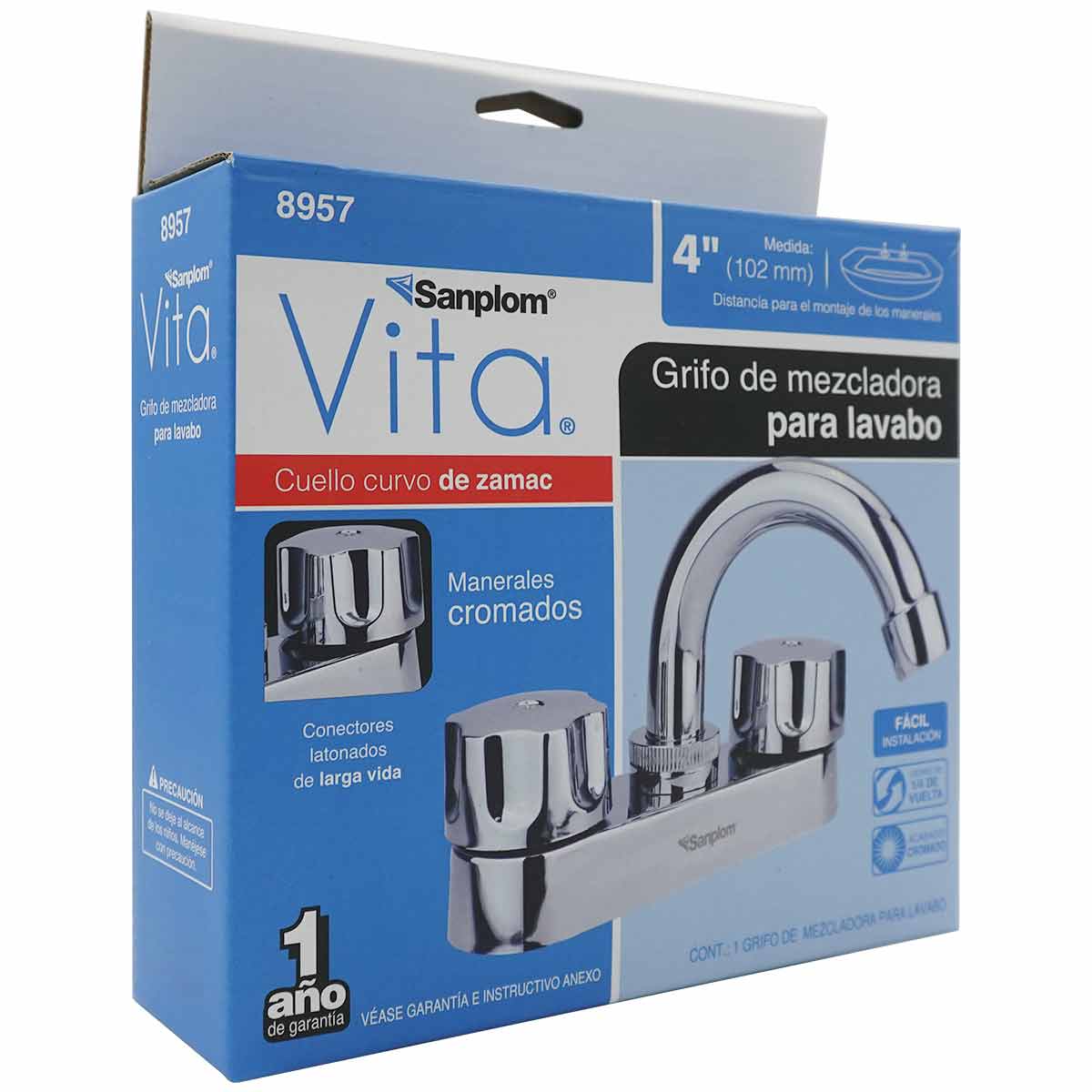 Llave Mezcladora Para Lavabo 4 Pulg Monocomando Cromo