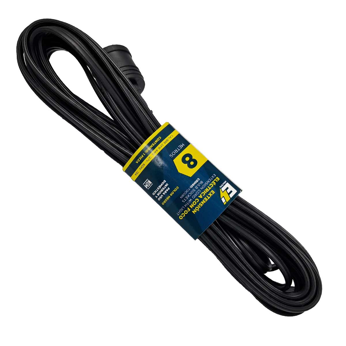 Extensión Electrica Con Socket Para Foco 8m Negro Interior