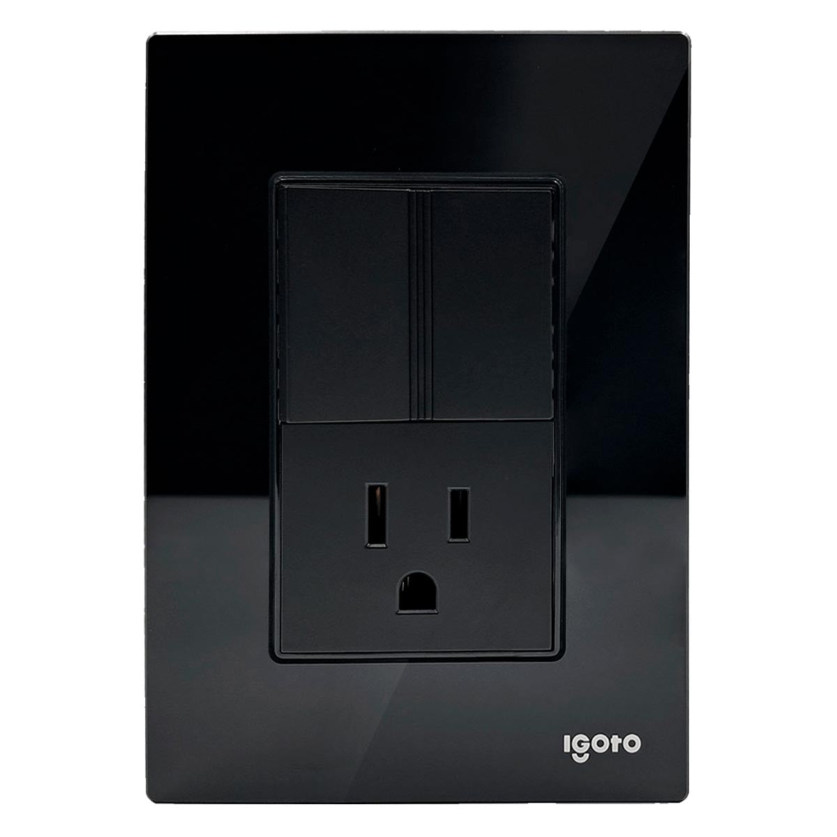 Placa Armada Cristal Con 1 Apagador Sencillo Y 1 Contacto de 1.5 Modulos Negro Igoto