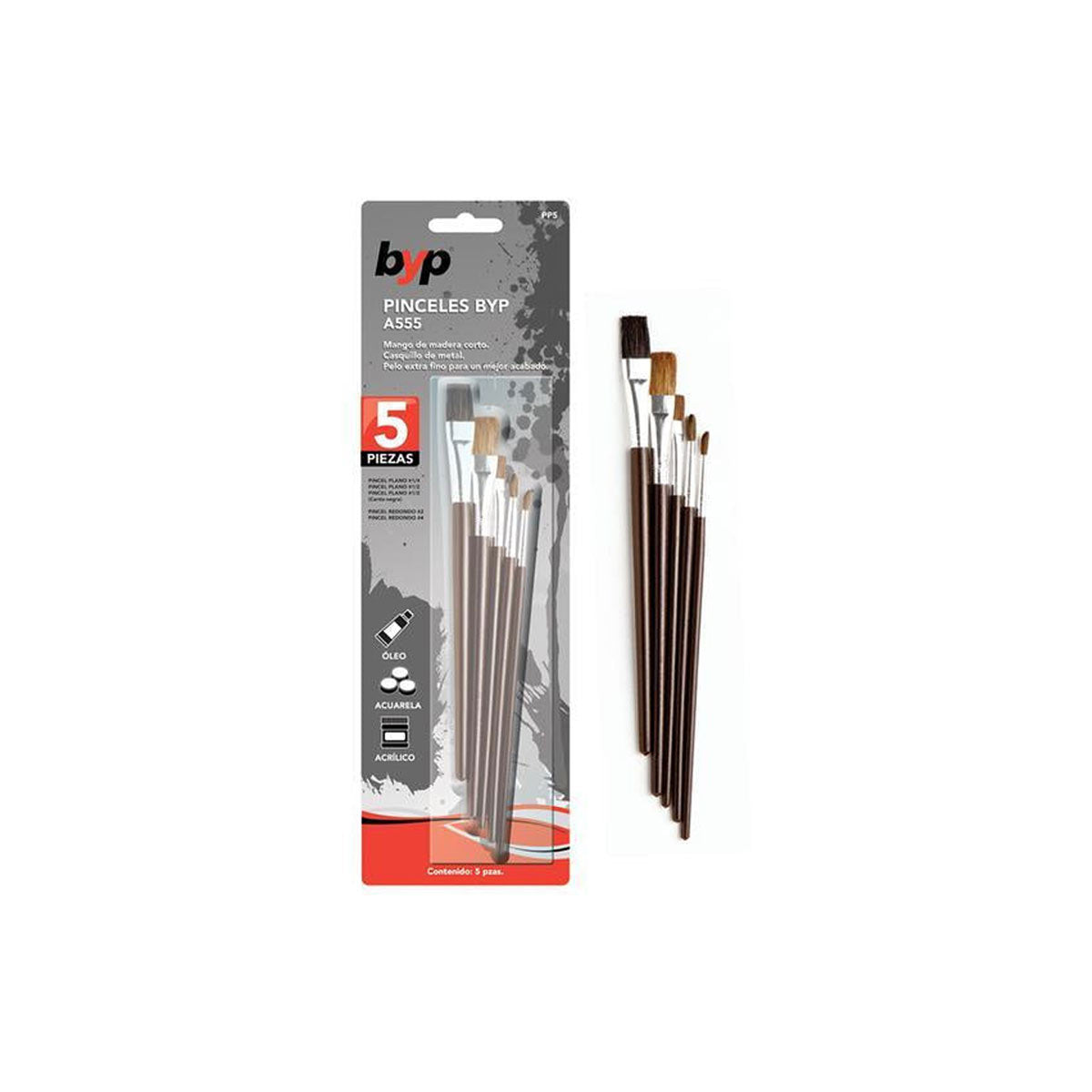 Paquete de 5 Pinceles Pelo Extra Fino