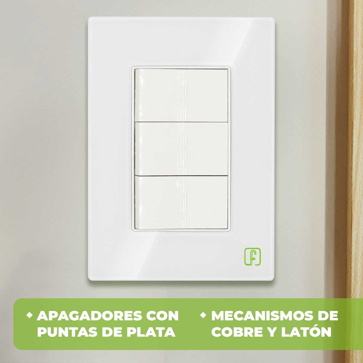 Placa Armada Cristal Con 3 Apagadores Sencillos de 1 Modulo Blanco Igoto IGOTO Ferreabasto