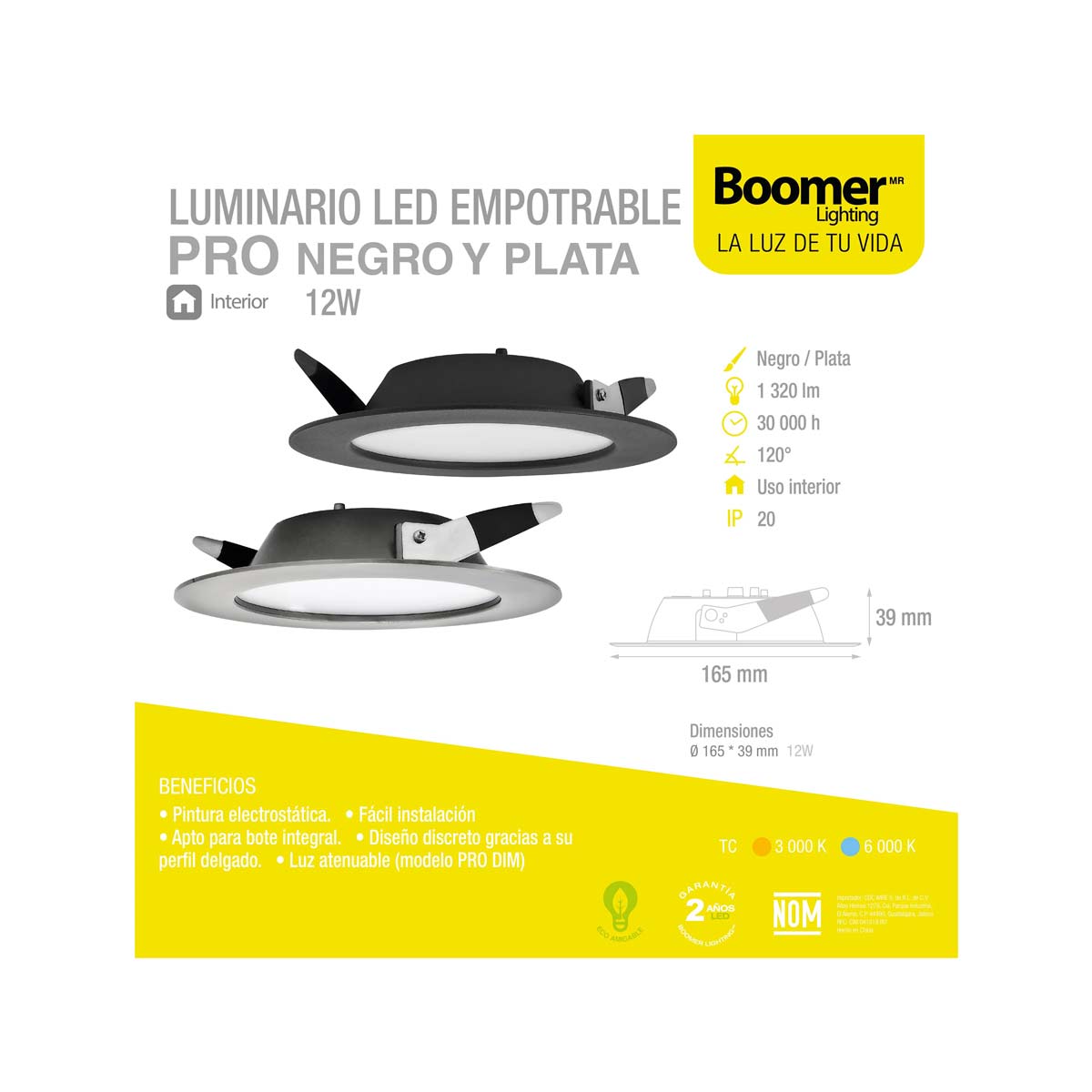 luminario led empotrable pro 12w ficha tecnica