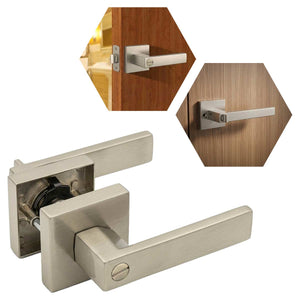 Cerradura Chapa Manija Cuadrada Para Baño Con Ranura Botón Niquel Satinado