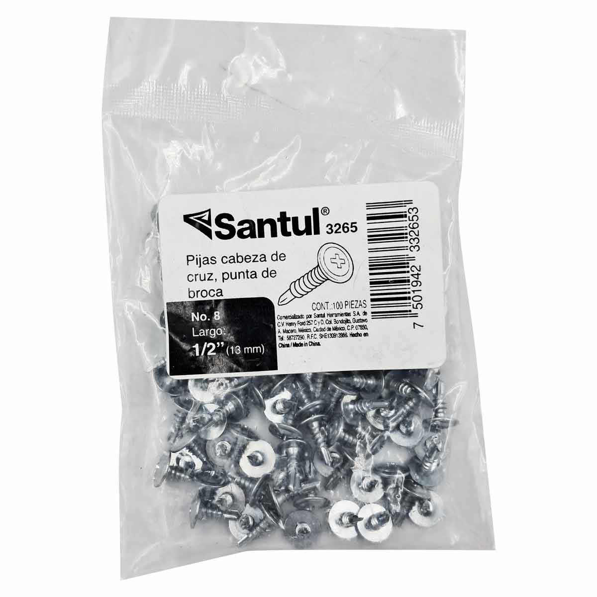 Bolsa Con 100 Pijas Cabeza De Cruz Punta Broca 1/2 Pulg