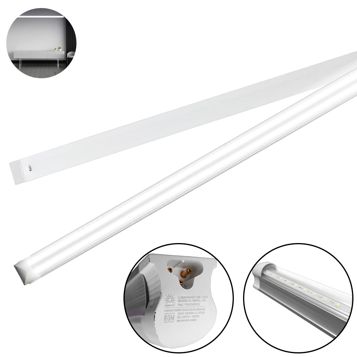Tubo Led Base Aluminio Doble Tira Luz Blanca 30w=180w 1.20m KYT Ferreabasto