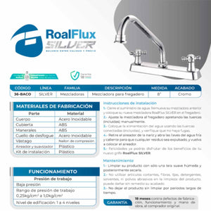 Mezcladora Fregadero 8" Con Cubierta Y Manerales ABS Con Cuerpo Acero Inoxidable Roalflux