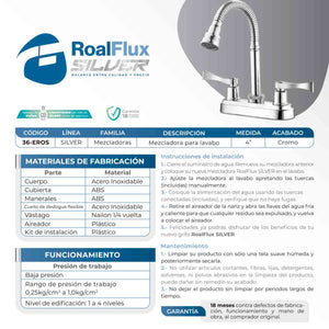 Mezcladora Para Lavabo Cuello Flexible De Acero Inoxidable Con Cubierta Y Manerales ABS Cromado Roalflux