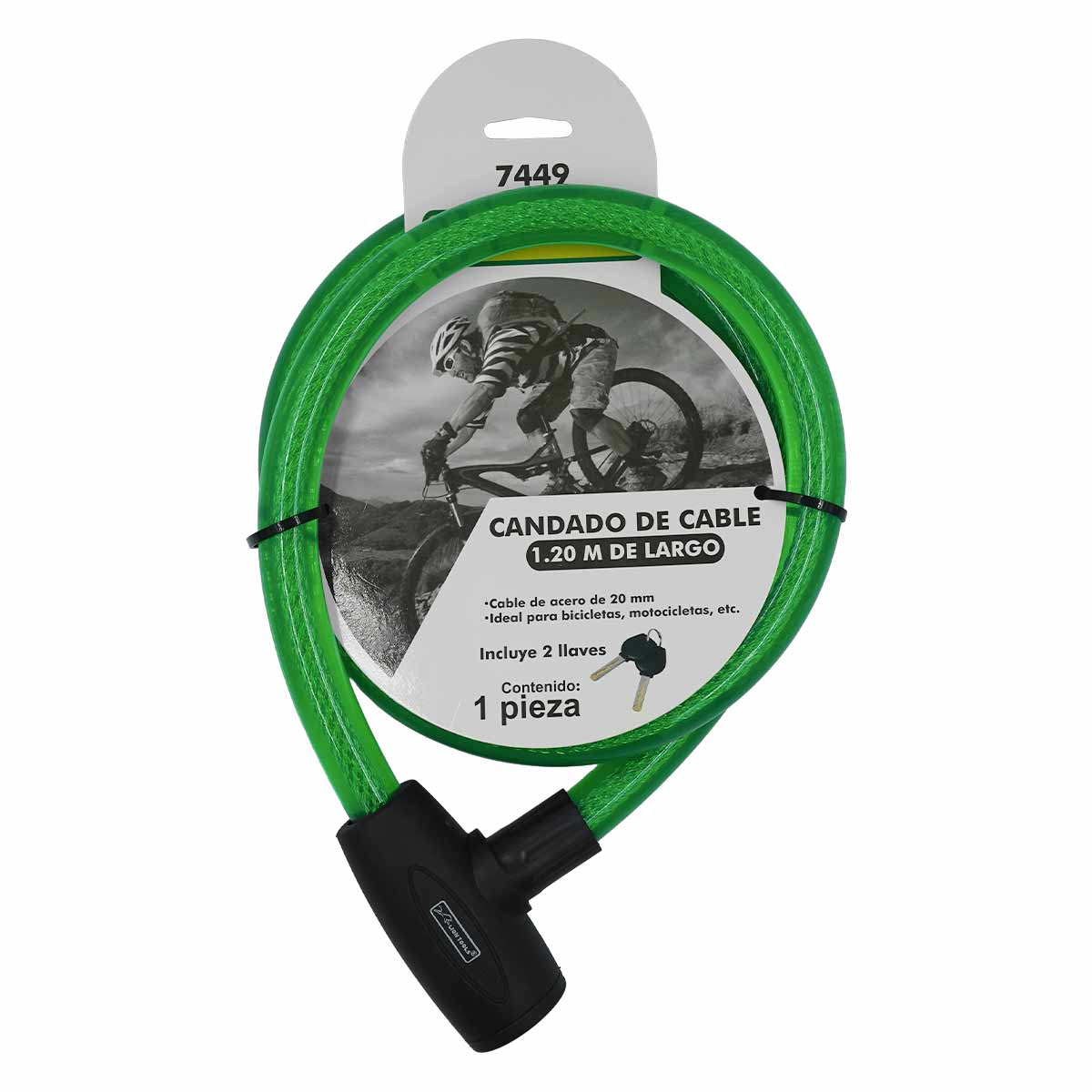 Candado Cable De Acero Uso Ligero 1.2M P/ Bicicleta 2 Llaves