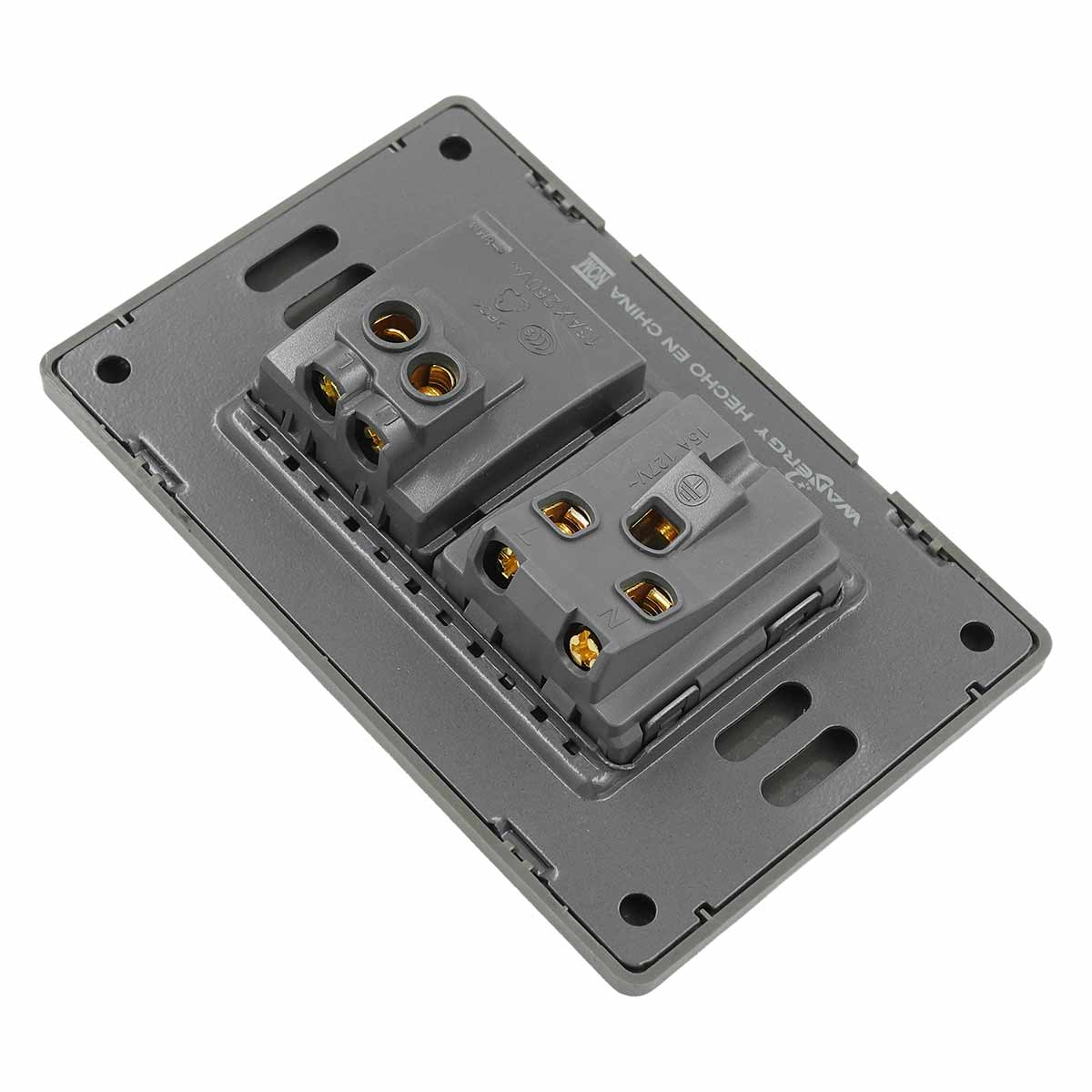 Placa Armada Con 1 Apagador Sencillo Y 1 Contacto De 1.5 Modulos Acero Inox