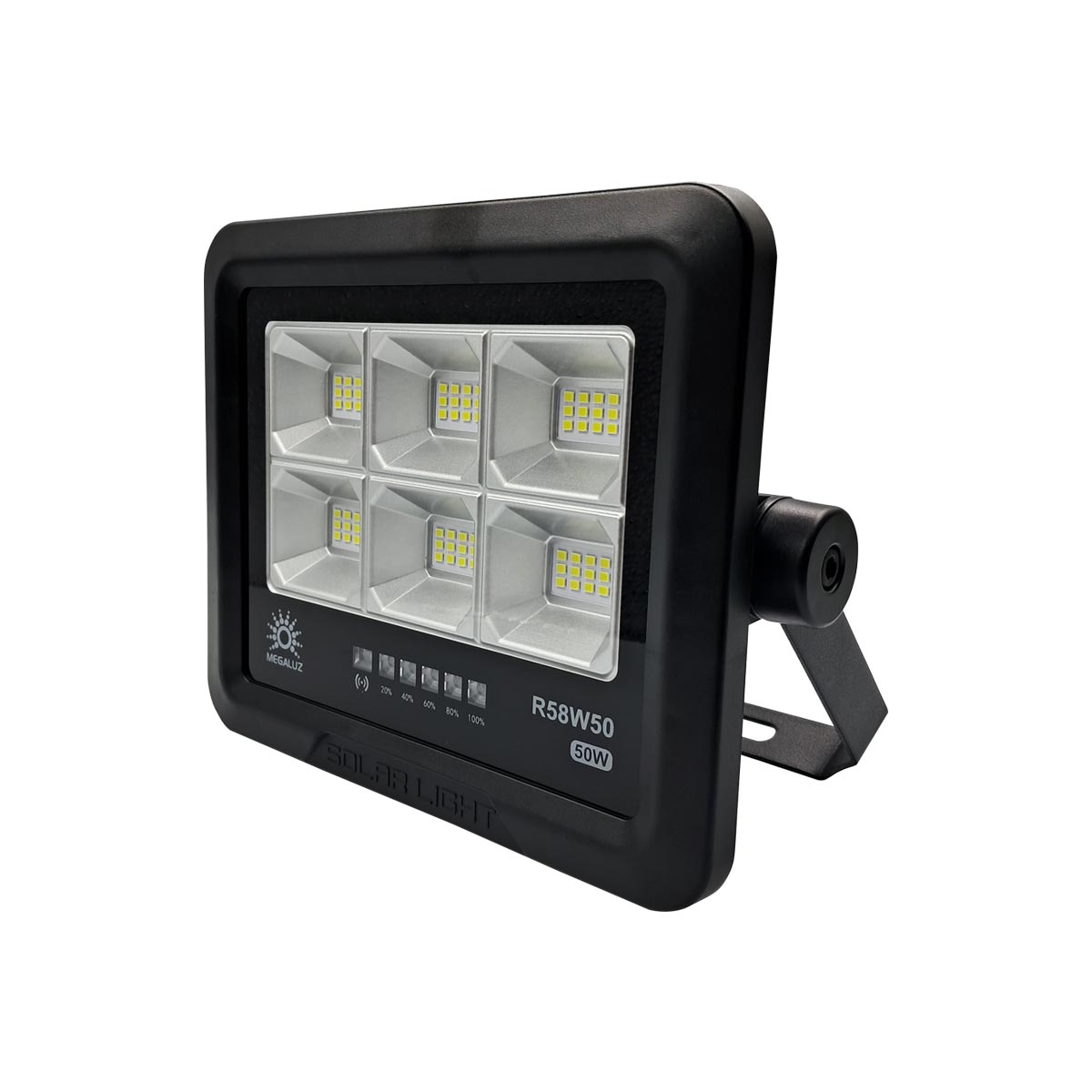 reflector led luminaria solar 50w 6500k control remoto negro vista lado