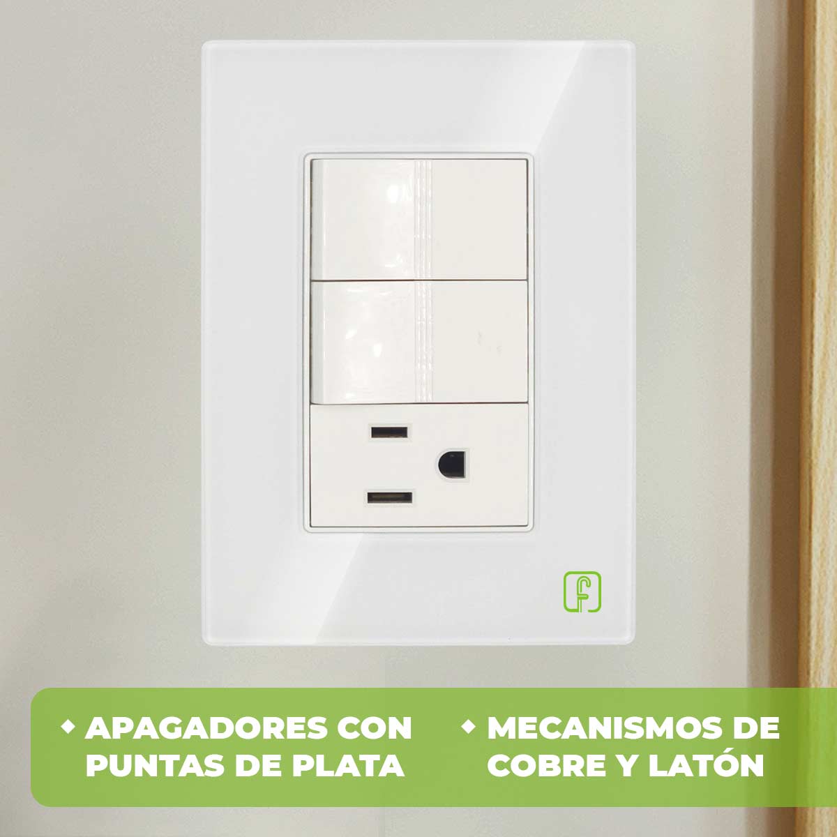 Placa Armada Cristal Con 2 Apagadores Sencillos Y 1 Contacto de 1 Modulo Blanco Igoto IGOTO Ferreabasto