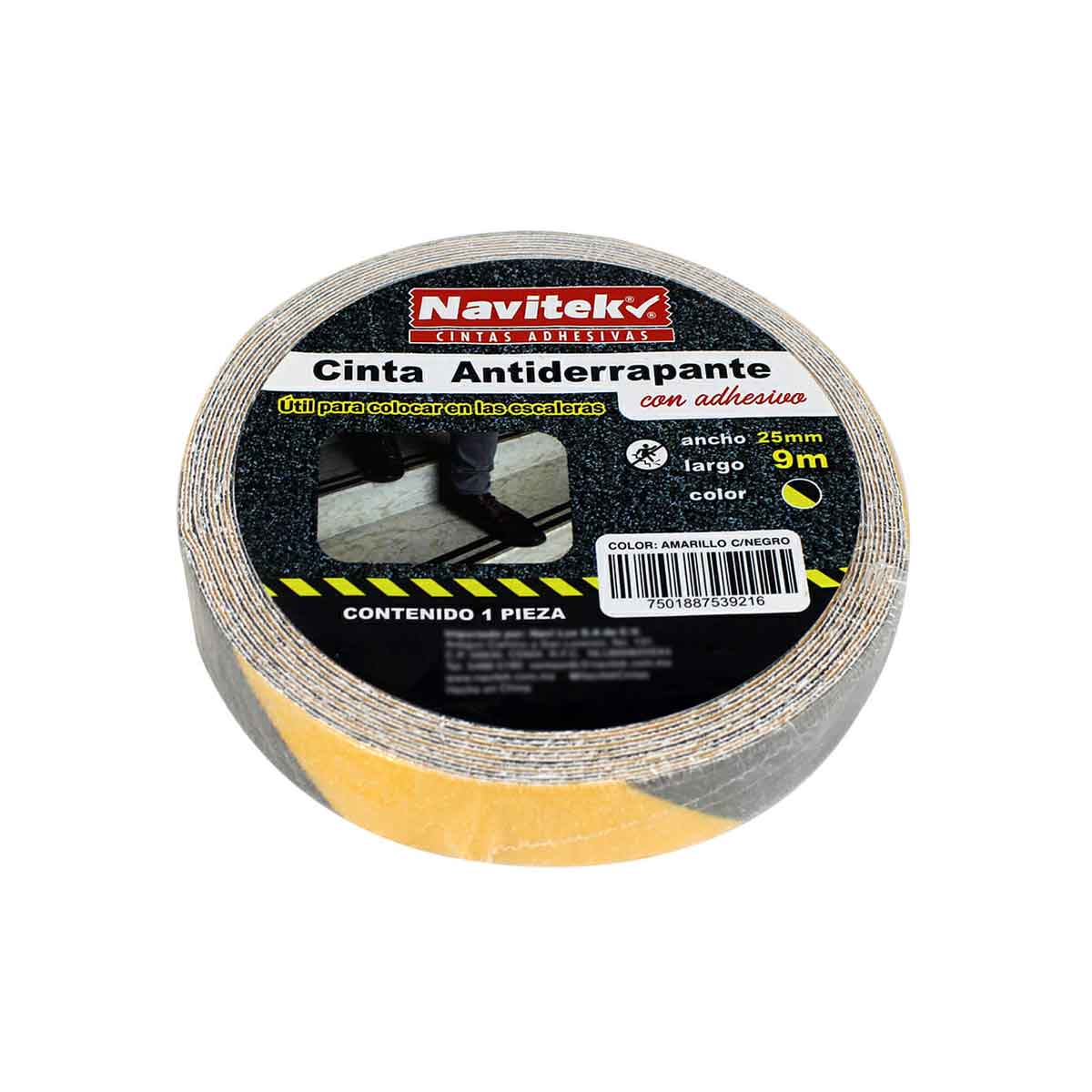 Cinta Antiderrapante Amarillo Negro 25mm x 9m De Seguridad Escalera Pisos Navitek