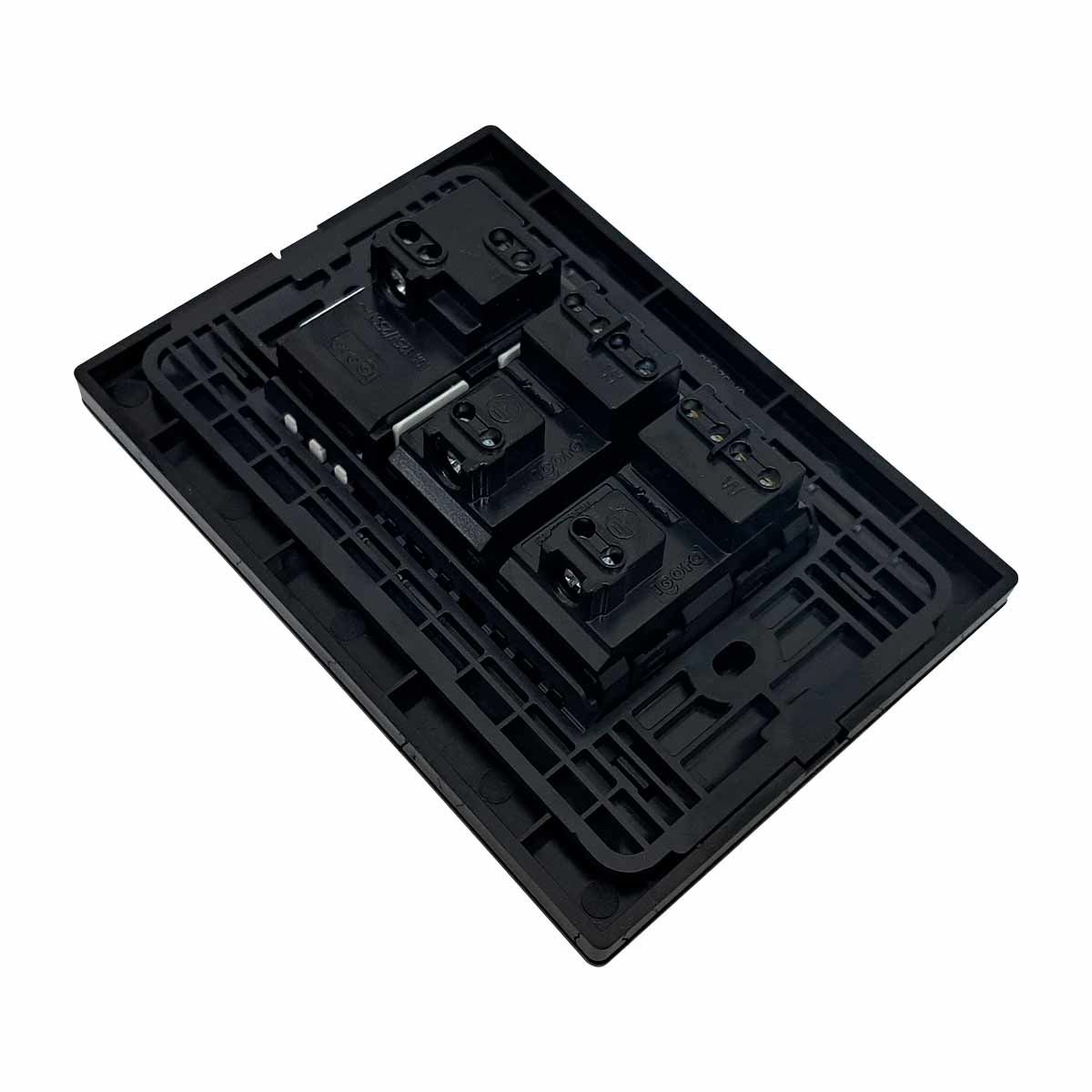 Placa Armada Cristal Con 1 Apagador Sencillo Y 2 Contactos de 1 Modulo Negro Igoto