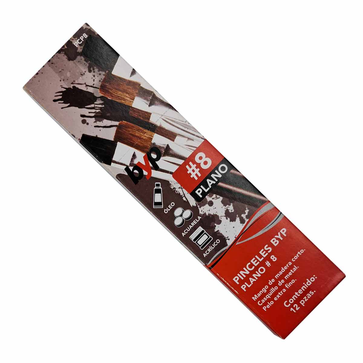 12 Pzs Pincel Camelus Plano #8 Para Pintura Acrilica Acuarela Oleo BYP
