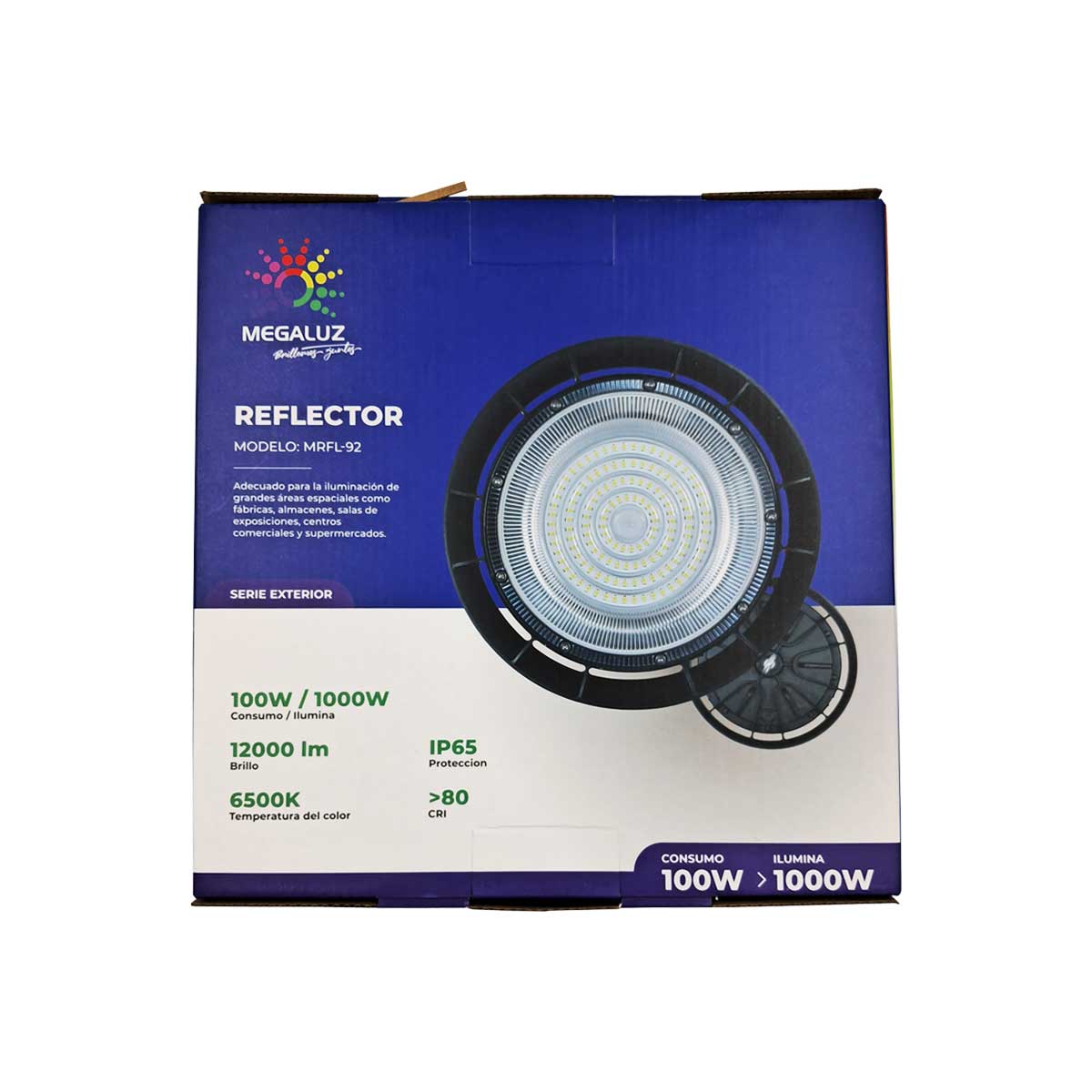 reflector led luminaria redondo 100w 6500k negro 12000lm empaque