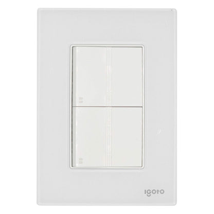 Placa Armada Cristal Con 2 Apagadores Escalera de 1.5 Modulos Blanco Igoto IGOTO Ferreabasto