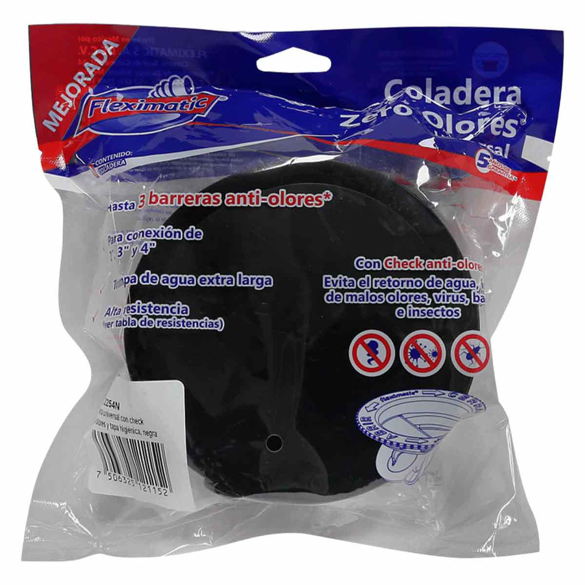 Coladera Universal Con Rejilla Tapa Higienica Antiolor Negro