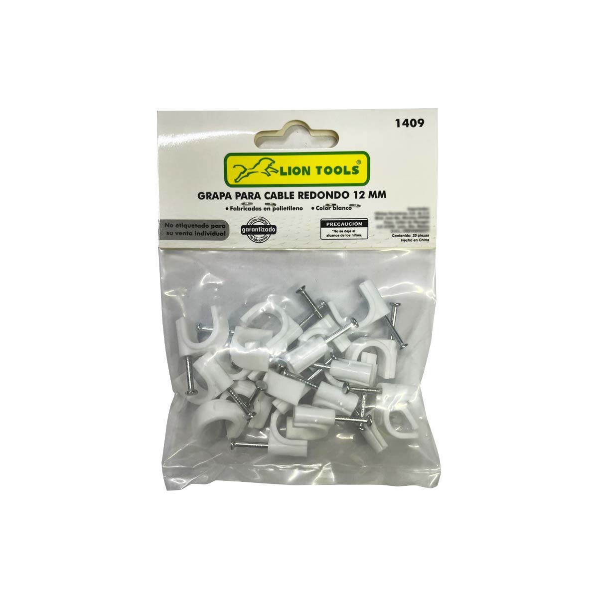 Grapa Para Cable Redondo 12mm Blanco Bolsa Con 20Pzs