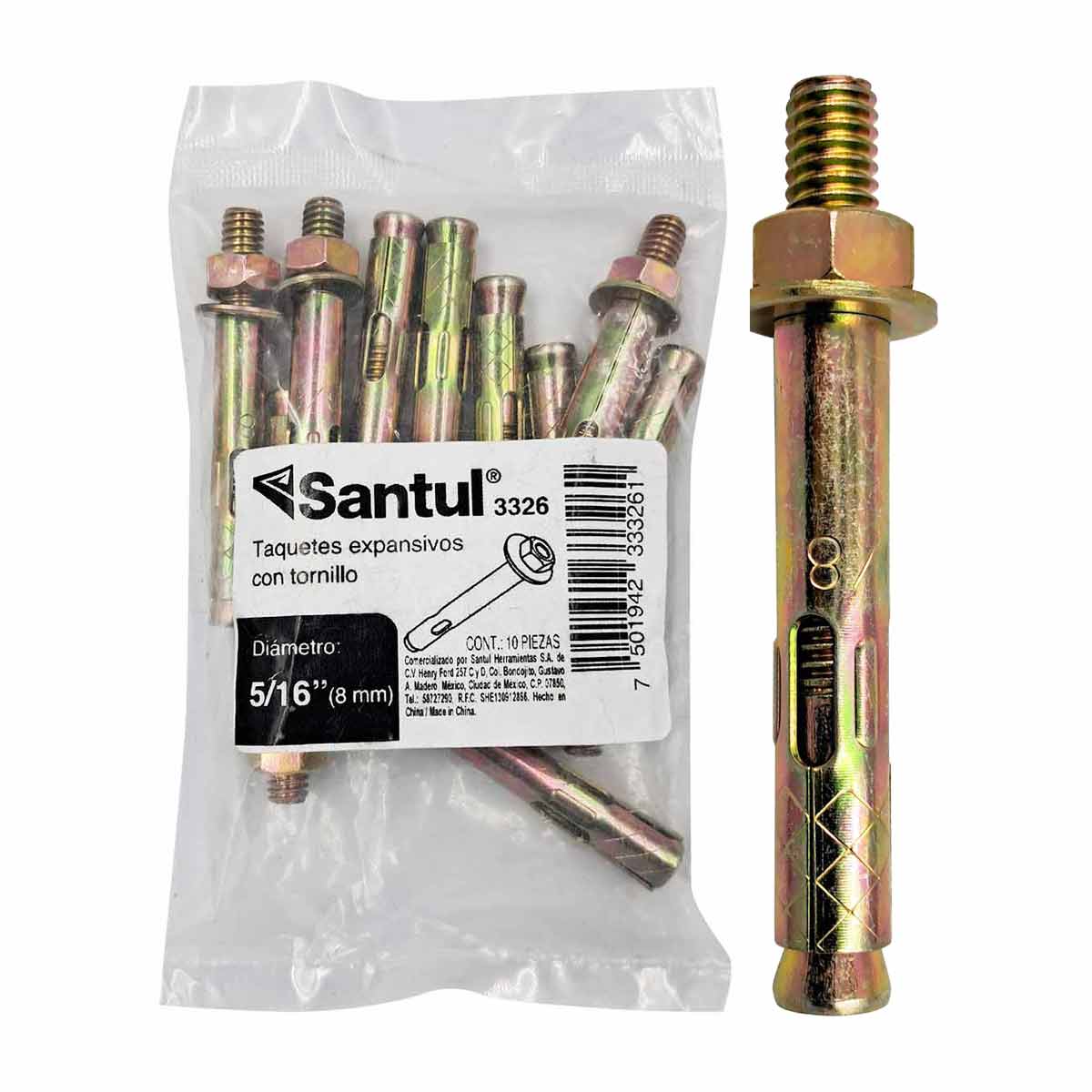 Bolsa Con 10 Pzs Taquete Expansivo C/Tornillo 5/16Pulg Acero