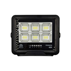 reflector led luminaria solar 50w 6500k control remoto negro frente