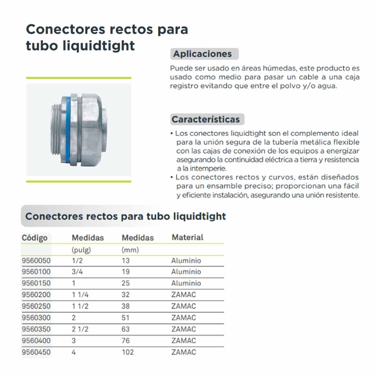 Conector Recto Para Tubo Liquidtight 1 Pulgada Aluminio Argos
