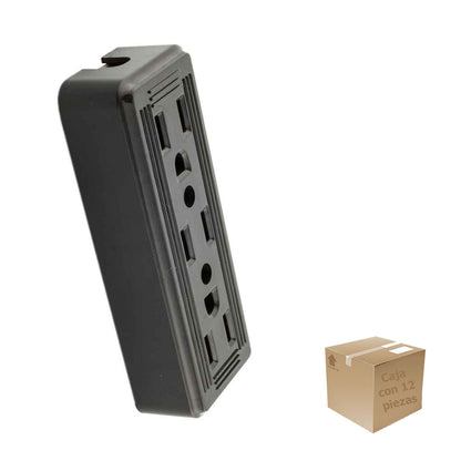 12 Pzs Contacto Base Triple Abs Negro 127V 15A Yeilite Ferreabasto Ferreabasto