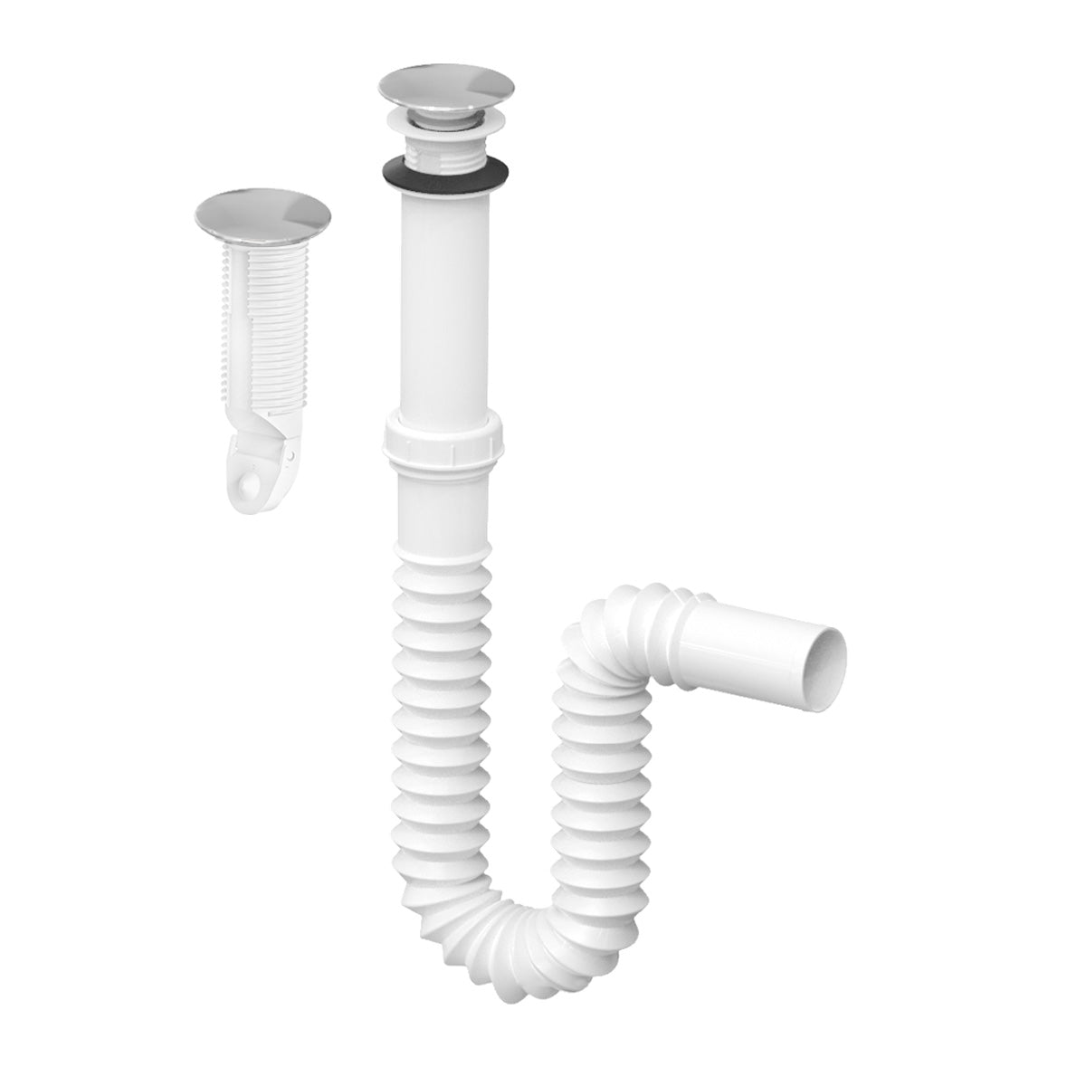 Cespol Flexible Para Lavabo Tipo P C/ Boton Push Ext 55cm