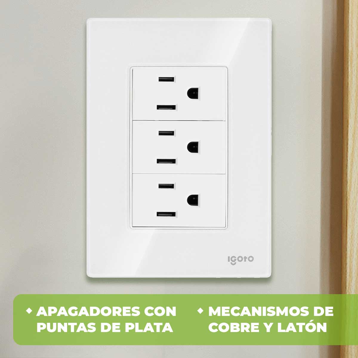 Placa Armada Cristal Con 3 Contactos Sencillos de 1 Modulo Blanco Igoto IGOTO Ferreabasto
