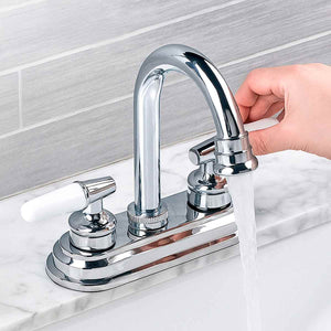 Mezcladora Para Lavabo 4" Cuello De Acero Inoxidable Con Cubierta Y Manerales De ABS Roalflux